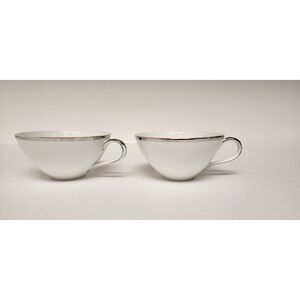 Harmony House Moderne Modern White Tea/Coffee Cup Set Silver Trim Japan 3545